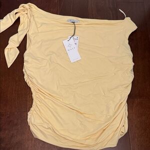 Wayf Pale Yellow One-Shoulder Tie Detail Top